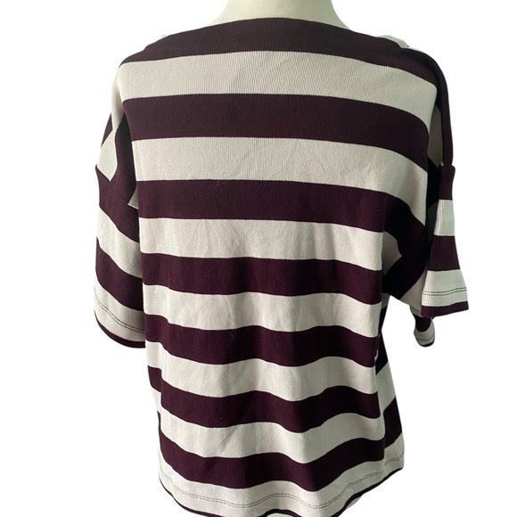 Ann Taylor Weekend Striped Ribbed button Top - Picture 4 of 12